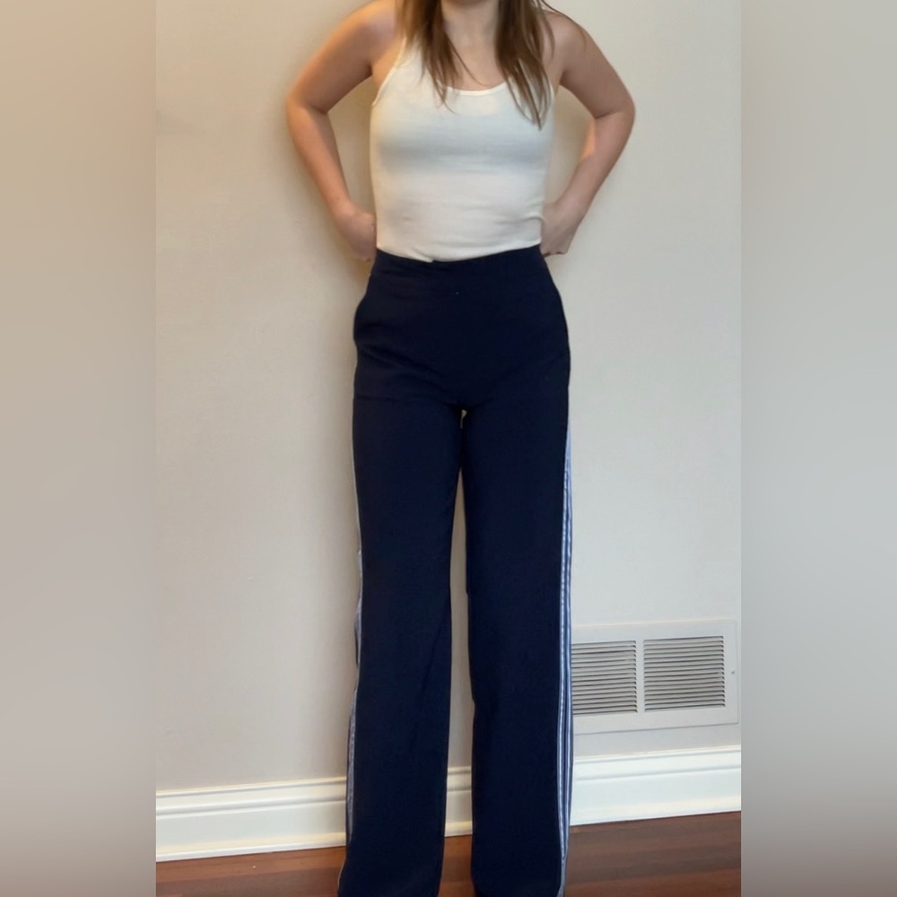 Navy with Royal Blue/White Side Ribbon Detail Track Pant Trousers